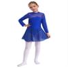 Kvysinly Girls Figure Roller Ice Skating Dress Rhinestones Mesh Long Sleeves Dance Leotard Dress Ballet Tutu Dress Royal Blue 10 Years view 2