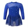 Kvysinly Girls Figure Roller Ice Skating Dress Rhinestones Mesh Long Sleeves Dance Leotard Dress Ballet Tutu Dress Royal Blue 10 Years view 4