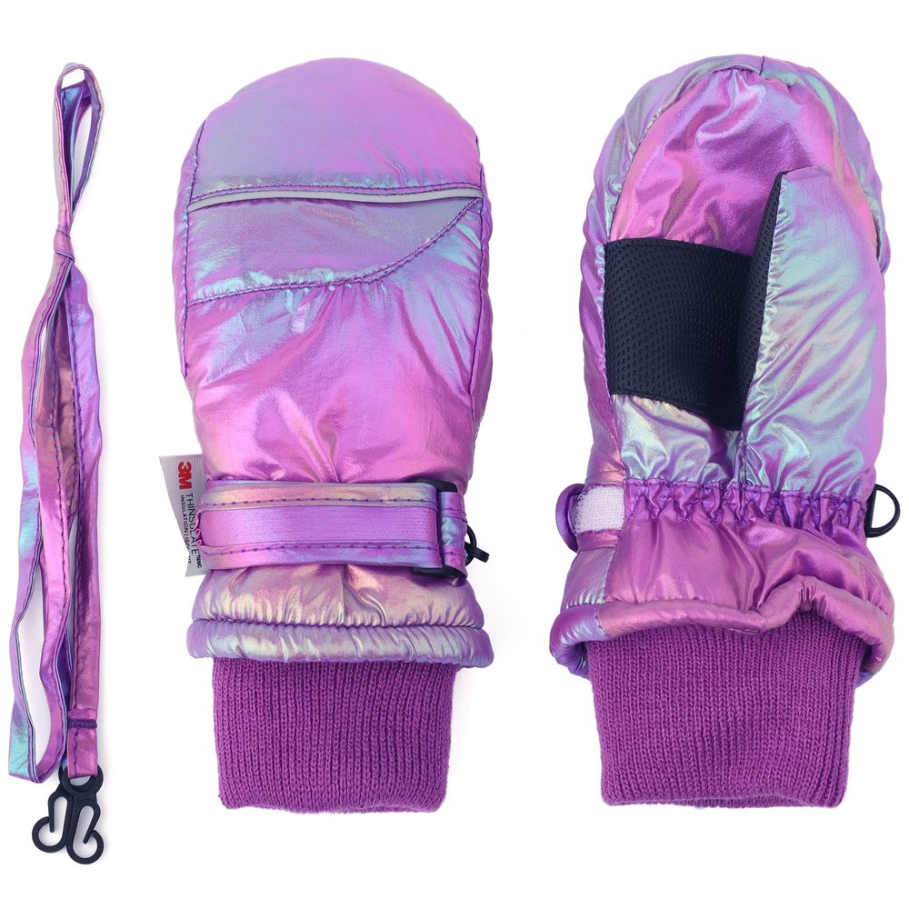 F Flammi Toddler Kids Snow Mittens with String Waterproof Ski Mittens Thinsulate Winter Gloves for Baby Girls Boys(Blink Purple,2-4)