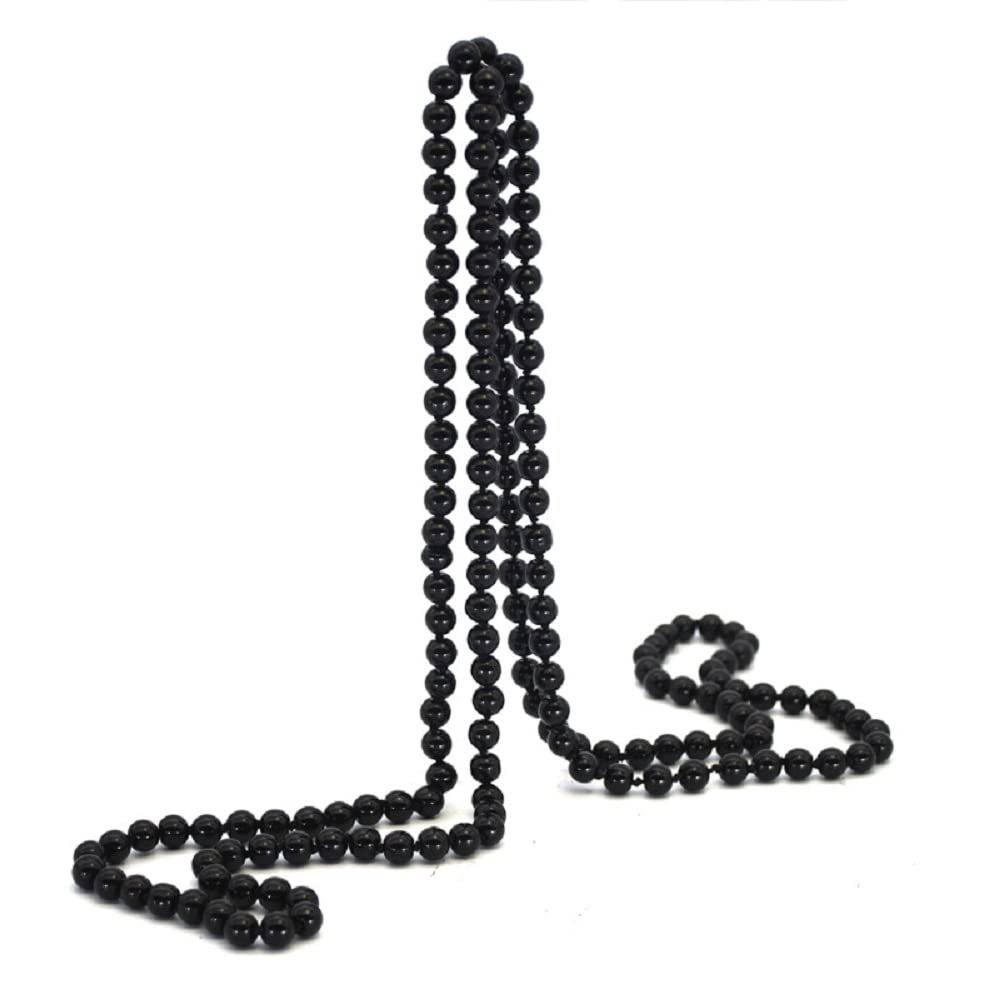 1920s Long Fake Pearls Strand Necklace Layered Retro Vintage Imitation Round Beaded Ball for Women Flapper Party Wedding Costume Party Halloween Jewelry Mother's Day Gift-Black