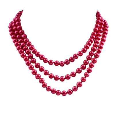1920s Long Fake Pearls Strand Necklace Layered Retro Vintage Imitation Round Beaded Ball for Women Flapper Party Wedding Costume Party Halloween Jewelry Mother's Day Gift-Wine Red