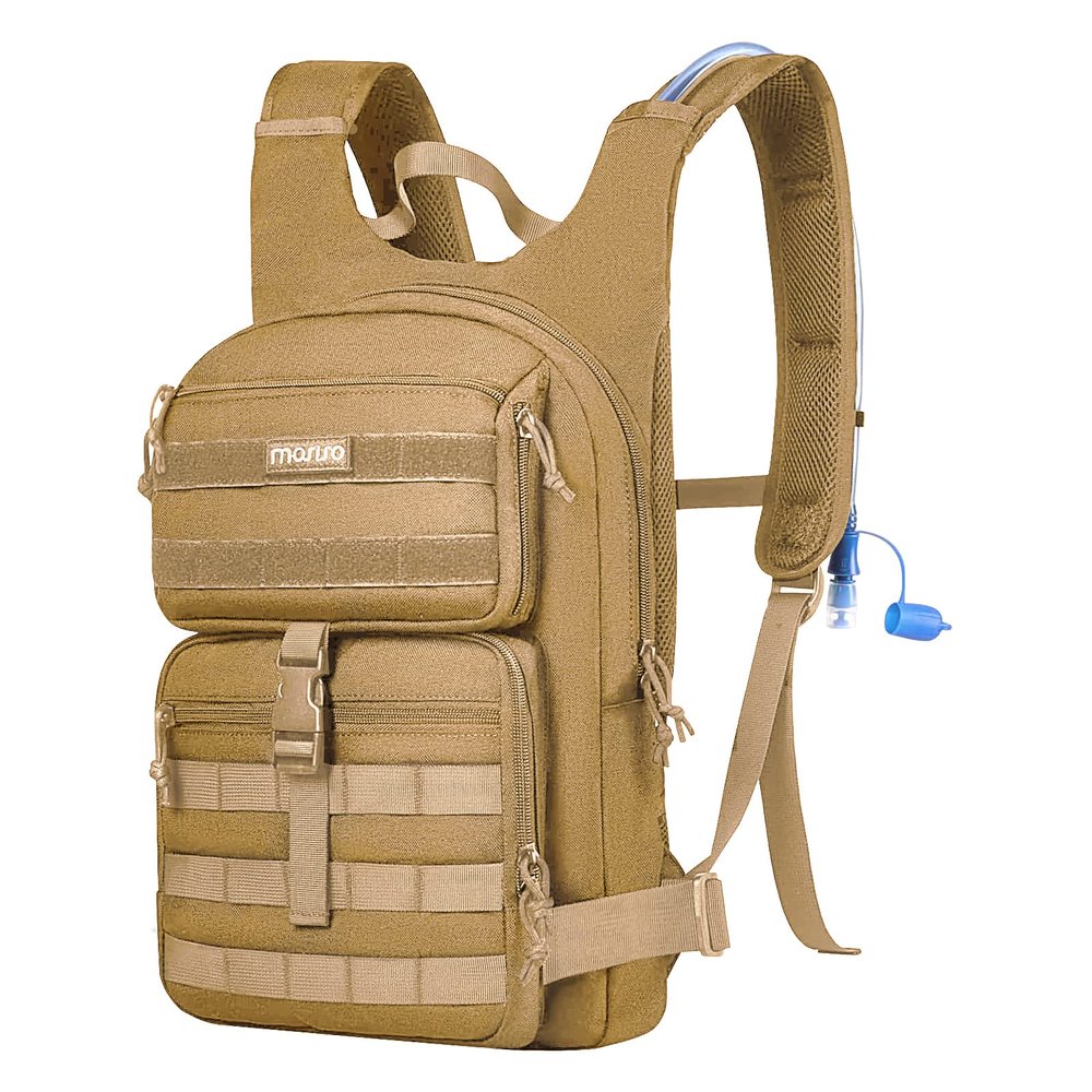 MOSISO Tactical Hydration Pack Backpack, Lightweight Military Daypack Water Backpack Rucksack Bladder Bag with 3L Water Bladder for Outdoor Sports, Hiking,Climbing,Running,Cycling,Biking, Khaki