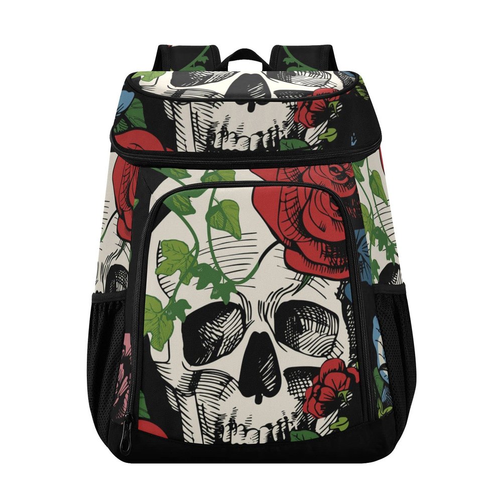 ALAZA Skull Roses and Leaves Backpack Cooler for Women Men Insulated Waterproof Leak Proof Coolers for Hiking Camping Beach, 36 Cans