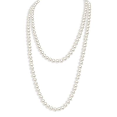 1920s Long Fake Pearls Strand Necklace Layered Retro Vintage Imitation Round Beaded Ball for Women Flapper Party Wedding Costume Party Halloween Jewelry Mother's Day Gift-White