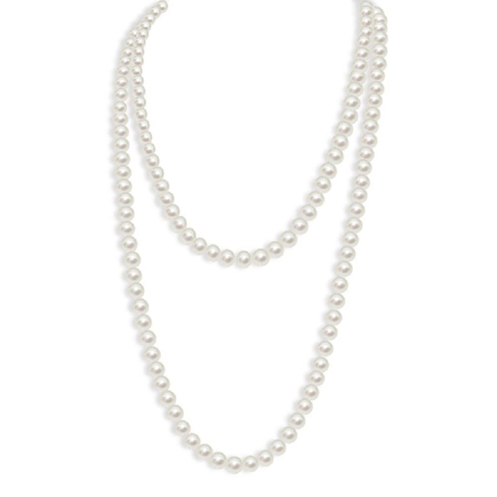 1920s Long Fake Pearls Strand Necklace Layered Retro Vintage Imitation Round Beaded Ball for Women Flapper Party Wedding Costume Party Halloween Jewelry Mother's Day Gift-White