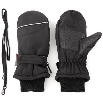 F Flammi Toddler Kids Snow Mittens with String Waterproof Ski Mittens Thinsulate Winter Gloves for Baby Girls Boys(Plain Black,0-2)