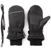 F Flammi Toddler Kids Snow Mittens with String Waterproof Ski Mittens Thinsulate Winter Gloves for Baby Girls Boys(Plain Black,0-2) view 1