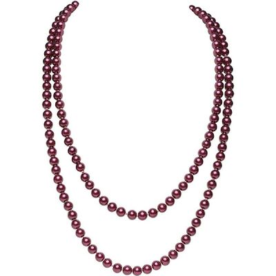 1920s Long Fake Pearls Strand Necklace Layered Retro Vintage Imitation Round Beaded Ball for Women Flapper Party Wedding Costume Party Halloween Jewelry Mother's Day Gift-Red