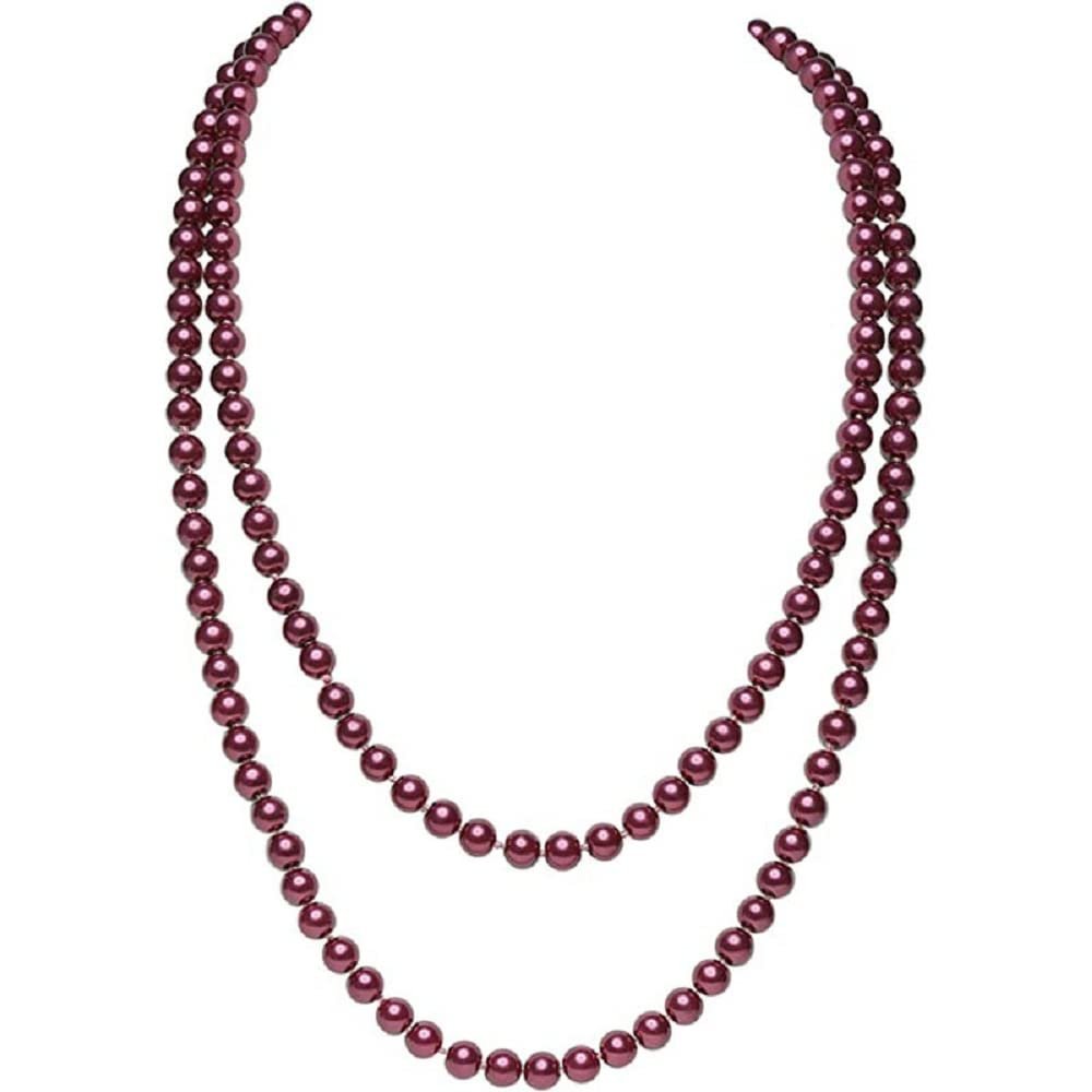 1920s Long Fake Pearls Strand Necklace Layered Retro Vintage Imitation Round Beaded Ball for Women Flapper Party Wedding Costume Party Halloween Jewelry Mother's Day Gift-Red
