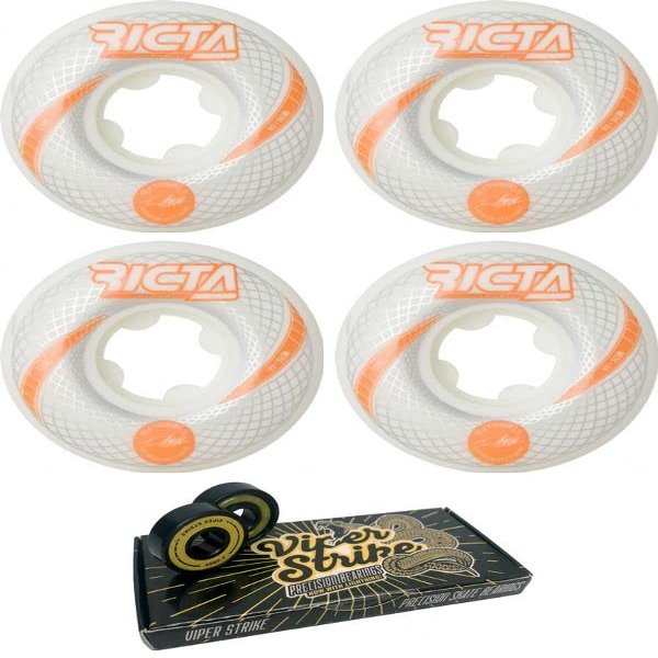 52mm Ricta Wheels Tom Asta Vortex Naturals Slim White Skateboard Wheels - 101a with Viper Strike 8mm Precision ABEC 7 Skateboard Bearings - Bundle of 2 items