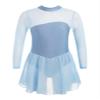 Kvysinly Girls Figure Roller Ice Skating Dress Rhinestones Mesh Long Sleeves Dance Leotard Dress Ballet Tutu Dress Sky Blue 12 Years view 3