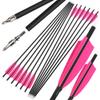 ZSHJGJR 30 Inch Archery Carbon Arrows Hunting Arrows with 4 Turkey Feather Removable Tips Targeting Practice Arrows 500 Spine for Compound & Recurve & Traditional Bow 6/12pcs (Pink, 12) view 1