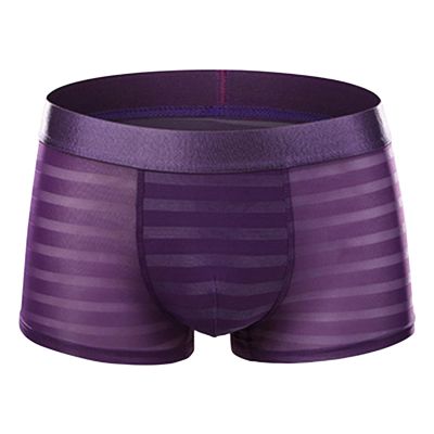 JEsilunmaMY Men's Mesh Boxer Briefs Mid Waist Ice Silk Breathable Underwear See Through Transparent Jacquard Boxers Shorts (Purple,XX-Large)