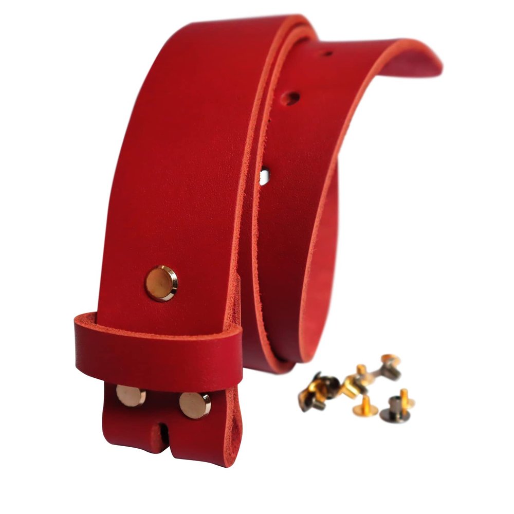 1.5 inch Men's Cowhide Geniune Leather Belt 38mm Classic without Buckle (Red, 38 inch (Waist 38))