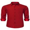 HISDERN Mens Red Dress Shirts Long Sleeve Button Down Casual Party Shirt Business Paisley Wine Red Inner Contrast Collar Christmas Tuxedo Shirt view 1