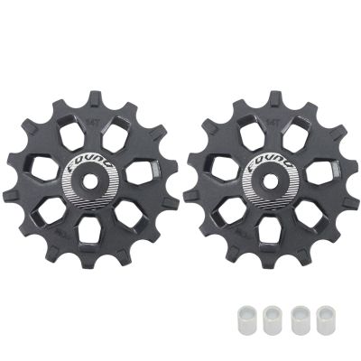 DJC Bike Bearing Pulley Wheel 2pcs Guide Roller 12t 14t 16t MTB Road Bike Rear Derailleur for Sram for Shimano M9000 R8000 Over Sized Narrow Wide Tooth (2pcs 14T)