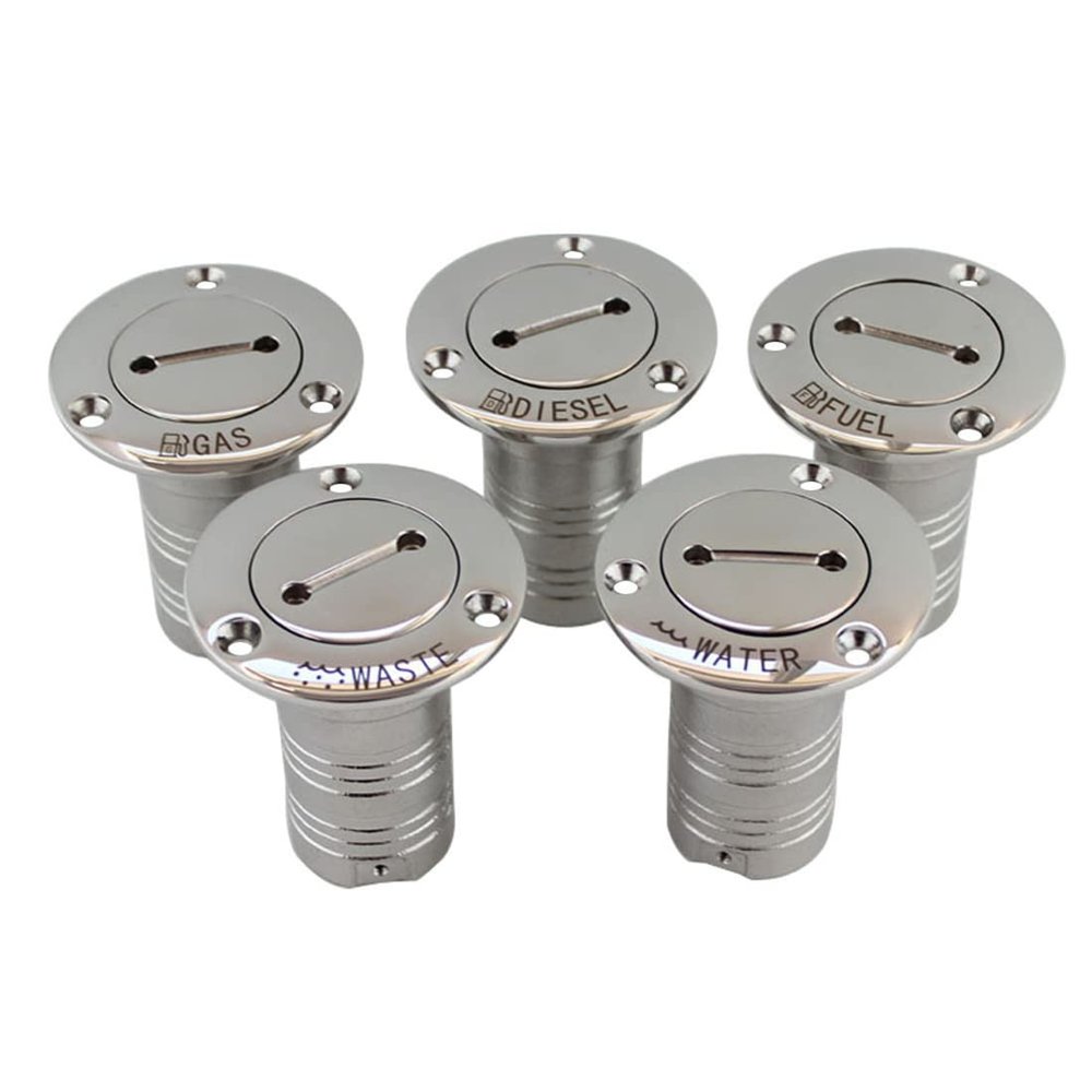TANFEI Marine Deck Fuel Filler, Gas/Fuel/Water/Waste/Diesel Deck Filler, Stainless Steel 90 Degree Deck Filler with Key for Boat RV (FUEL, 2'')