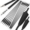 ZSHJGJR 30 Inch Archery Carbon Arrows Hunting Arrows with 4 Turkey Feather Removable Tips Targeting Practice Arrows 500 Spine for Compound & Recurve & Traditional Bow 6/12pcs (Black, 12) view 1