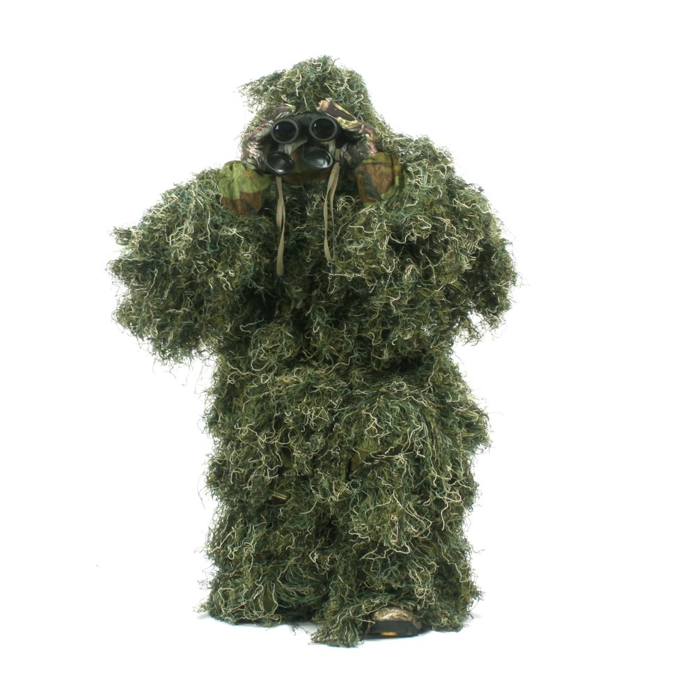 AUSCAMOTEK Camouflage Ghillie Suit for Outdoor Activities Ideal for Users Under 4'8" Tall, Lightweight 5-in-1 Set for Hunting, Airsoft, and Halloween