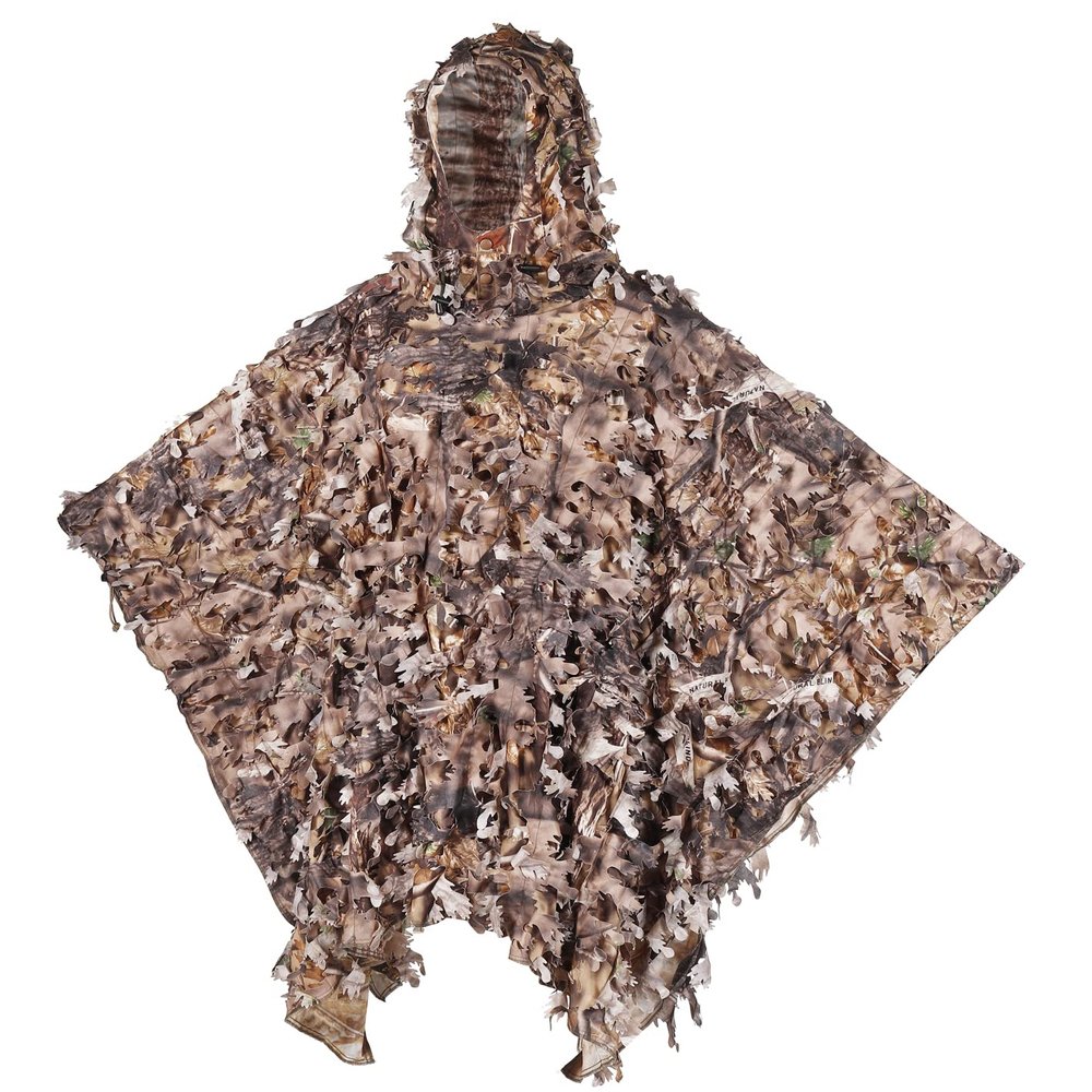 AUSCAMOTEK 3D Leafy Poncho Ghillie Suit Camouflage Cloak Cape for Deer Hunting Brown