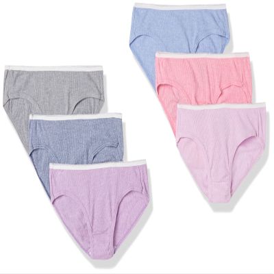 Hanes Girl's Hipster Panty Pack, Ribbed Moisture-Wicking Underwear, Tagless Panties for Girls, 6-Pack