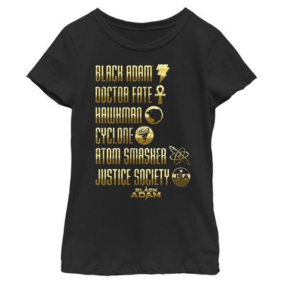DC Comics Black Adam Girls T-Shirt Names Short Sleeve, Black, Large