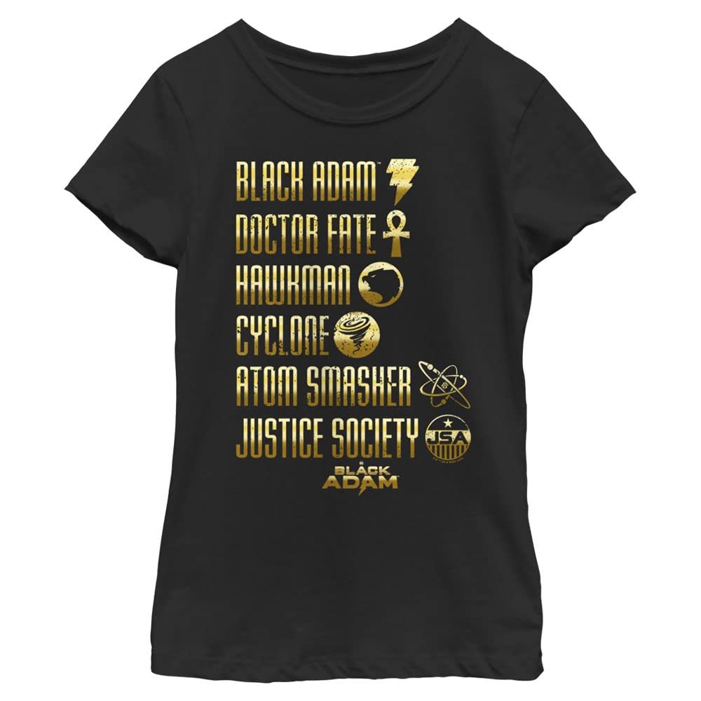 DC Comics Black Adam Girls T-Shirt Names Short Sleeve, Black, Large