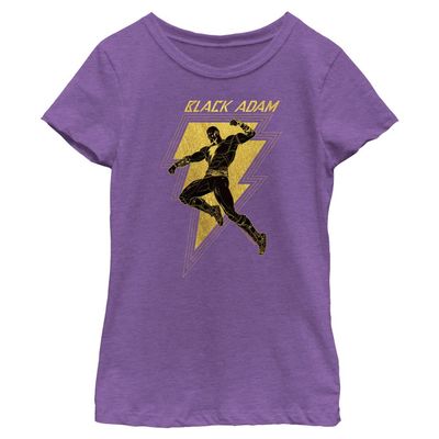 DC Comics Black Adam Girls T-Shirt Logo Pose Short Sleeve, Purple Berry, X-Small