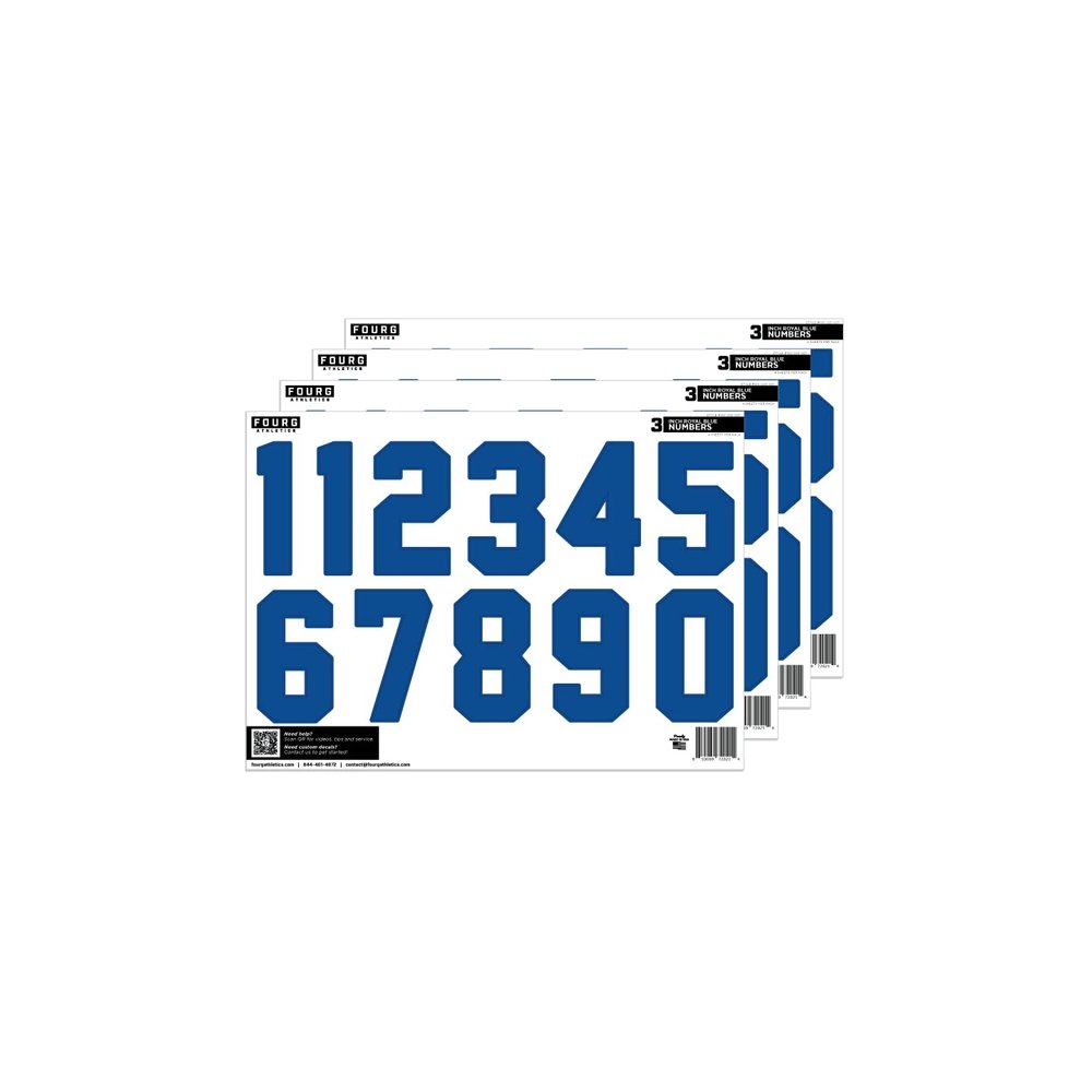 Fourg Athletics Helmet Die Cut Number Decal Sheets - USA Made (3 Inch, Royal Blue)