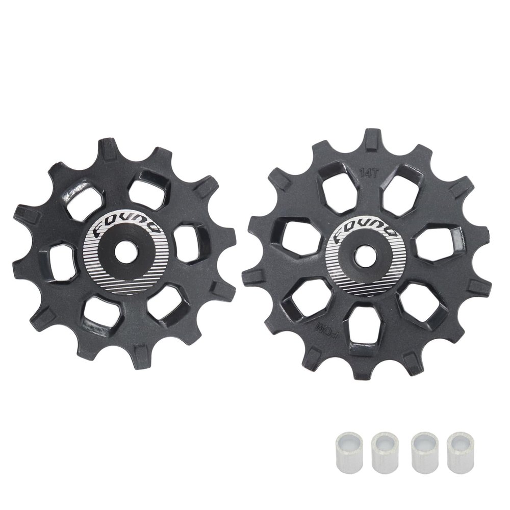 DJC Bike Bearing Pulley Wheel 2pcs Guide Roller 12t 14t 16t MTB Road Bike Rear Derailleur for Sram for Shimano M9000 R8000 Over Sized Narrow Wide Tooth (1pcs 14T and 1pcs 16T)