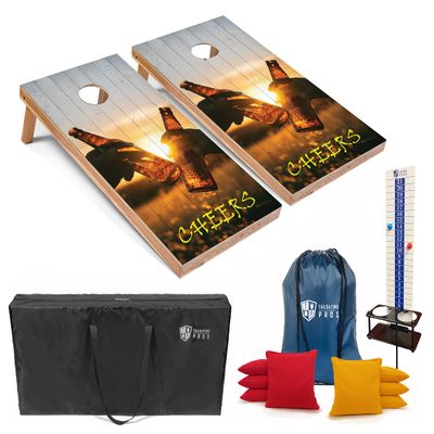 Tailgating Pros Corn Hole Board Set w/Bean Bags, Score Keeper, & Carrying Case- 4'x2' Cornhole Bag Toss - Optional LED Lights(Cheers)