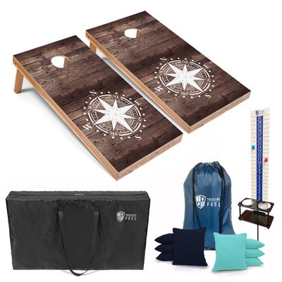 Tailgating Pros Corn Hole Board Set w/Bean Bags, Score Keeper & Carrying Case - 4'x2' Cornhole Bag Toss - Optional LED Lights(Compass)