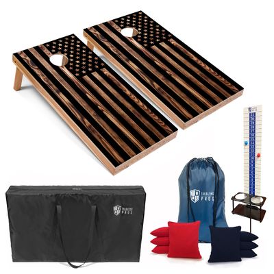 Tailgating Pros Corn Hole Board Set w/Bean Bags, Score Keeper, & Carrying Case - 4'x2' Cornhole Bag Toss - Optional LED Lights(Woodgrain)