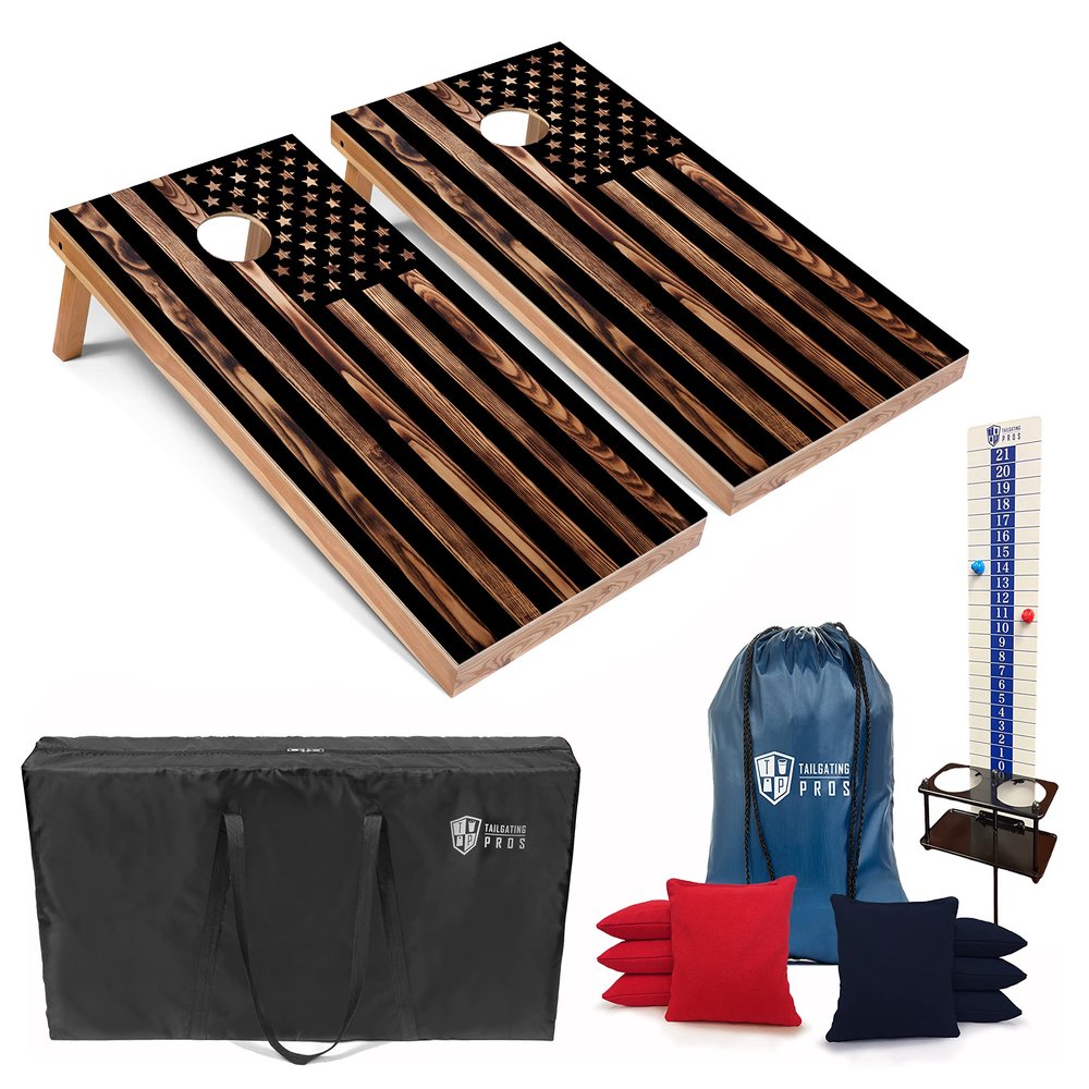 Tailgating Pros Corn Hole Board Set w/Bean Bags, Score Keeper, & Carrying Case - 4'x2' Cornhole Bag Toss - Optional LED Lights(Woodgrain)