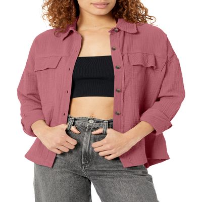 Unionbay Women's Crinkle Gauze Button Front Shirt Jacket