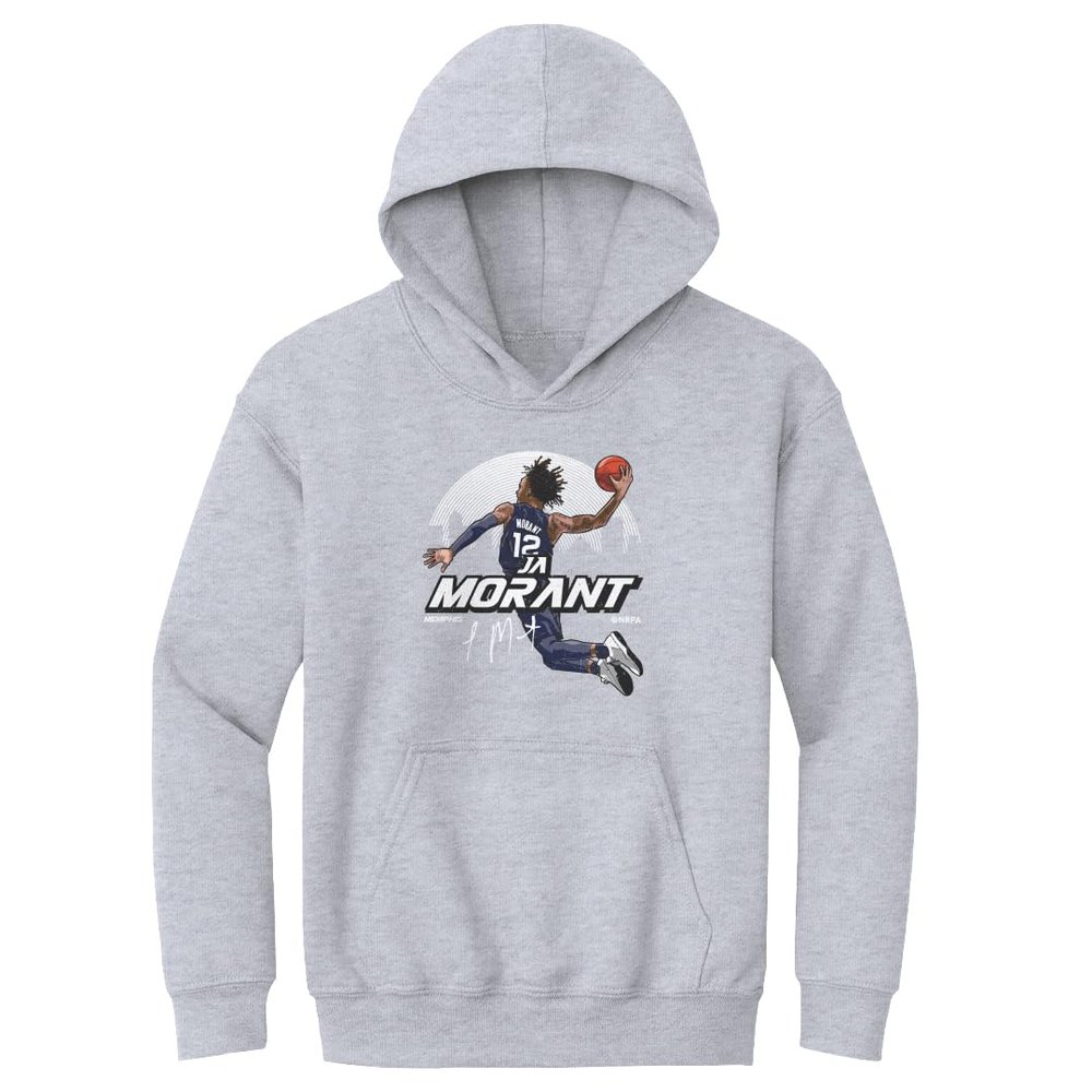 500 LEVEL Ja Morant Youth Hoodie Sweatshirt - Ja Morant Memphis Skyline WHT (Gray, Large)