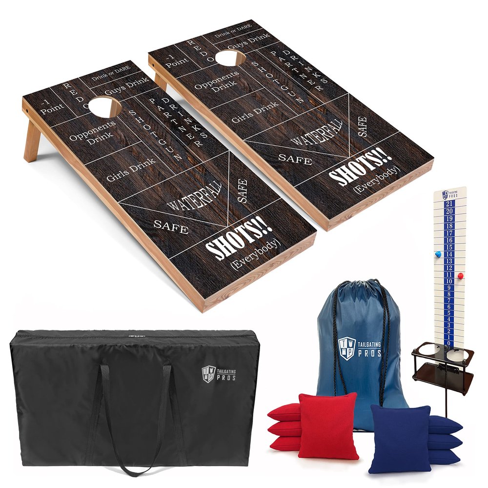 Tailgating Pros Corn Hole Board Set w/Bean Bags, Score Keeper, & Carrying Case- 4'x2' Cornhole Bag Toss - Optional LED Lights(Drinking Game)