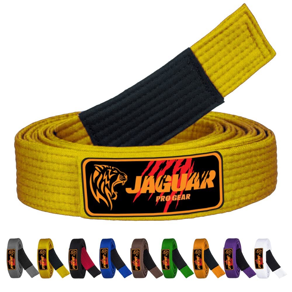 Jaguar Pro Gear - Brazilian Jiu Jitsu Belts Deluxe Version 100% Cotton 9 Stitches Heavy Duty (Yellow, K-0)
