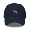 Whippet hat, Embroidered Unisex hat, Whippet Gifts, Whippet mom hat, dad hat, White and Gray Embroidery. view 1