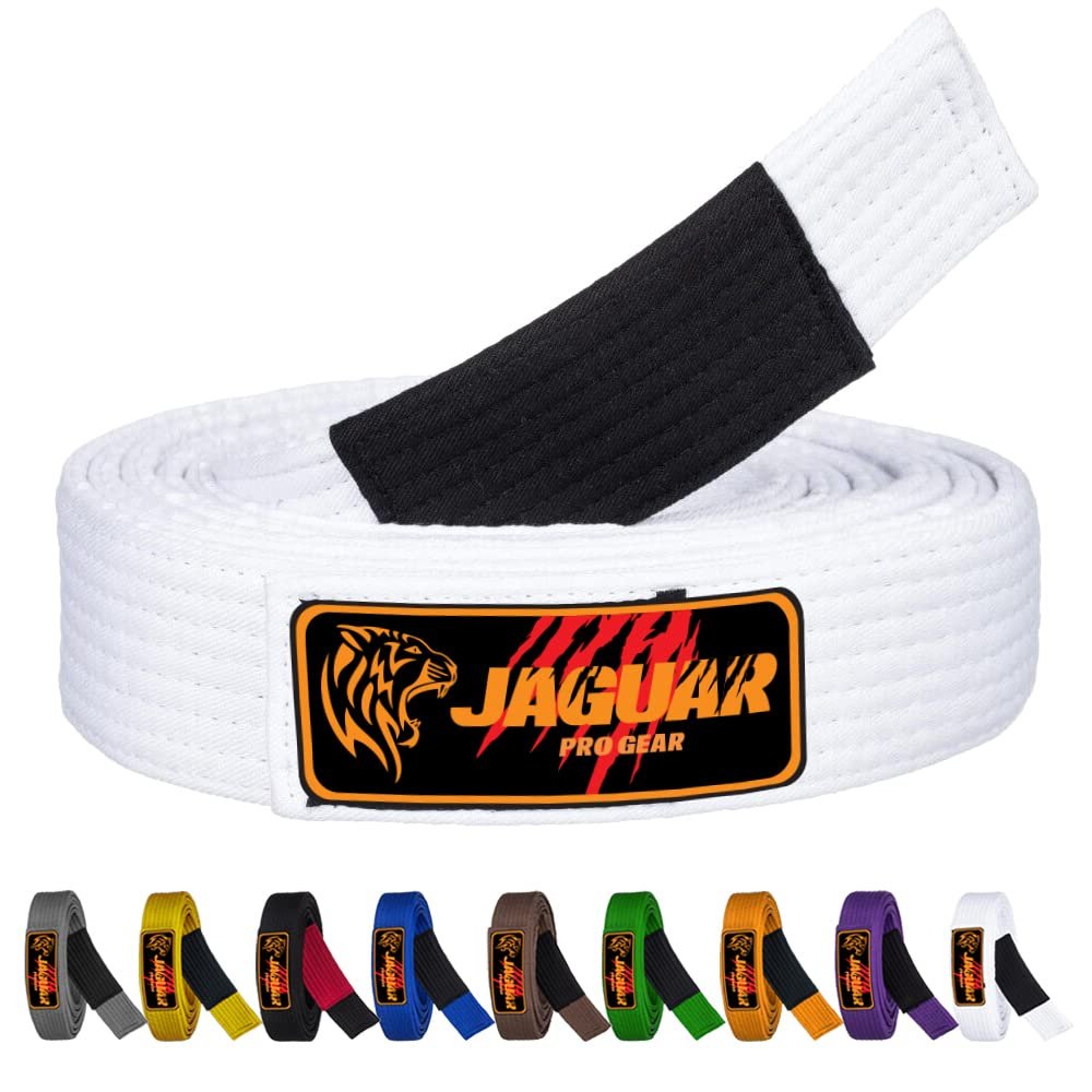 Jaguar Pro Gear - Brazilian Jiu Jitsu Belts Deluxe Version 100% Cotton 9 Stitches Heavy Duty (White, K-3)