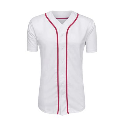 ILTEX Adult & Kids Baseball Jersey Plain Button Down T-Shirt Blank Team Sports Uniforms (Medium, White/Red)