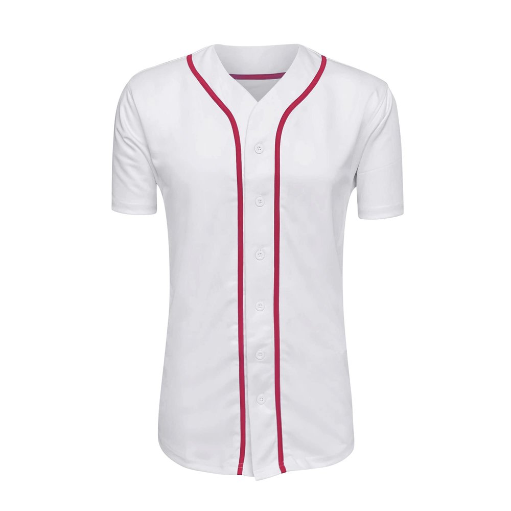 ILTEX Adult & Kids Baseball Jersey Plain Button Down T-Shirt Blank Team Sports Uniforms (Medium, White/Red)