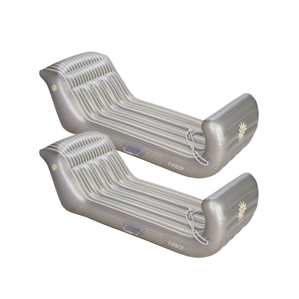 FUNBOY 2-Pack, 61" Inflatable Metallic Silver Sleigh, 2 Person Capacity, With Grooved Rubber Base Tracks, 2 Handles, And Hand Pull Rope (SLEIGH-SILVER-BNDL)