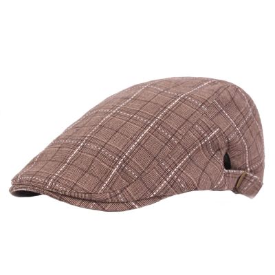 Lifup Unisex Newsboy Hat Adjustable Flat Cap Cotton Plaid Gatsby Ivy Golf Cabbie Hat Coffee 1