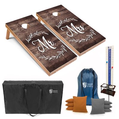 Tailgating Pros Corn Hole Board Set w/Bean Bags, Score Keeper, & Carrying Case - 4'x2' Cornhole Bag Toss - Optional LED Lights(Wedding)