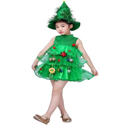 AGQT Girls Christmas Tree Costume Sleeveless Xmas Party Christmas Elf Green Multi-Layer Tulle Santa Claus Tutu Dress Size 5-6T