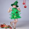 AGQT Girls Christmas Tree Costume Sleeveless Xmas Party Christmas Elf Green Multi-Layer Tulle Santa Claus Tutu Dress Size 5-6T view 2