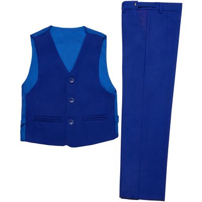 Toddler Boy Blue Suit Vest and Pants Set, Boys Formal Suit Set Wedding Outfit(2T,Royal Blue)