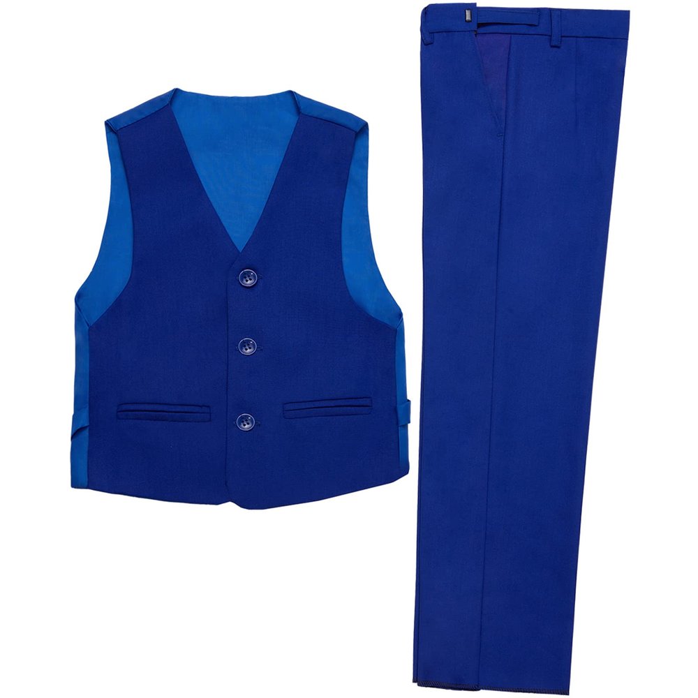 Toddler Boy Blue Suit Vest and Pants Set, Boys Formal Suit Set Wedding Outfit(2T,Royal Blue)