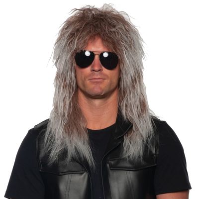 UNDERWRAPS Long Black Halloween Wig - Rocker Wig Cazy Wavy Long Hair for Mens, 80's Wig, Long Wavy Iridescent Costume Wig, Rock N Roll Cosplay Wig, One Size.